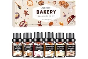 Aeshory Zestaw Olejków Eterycznych Do Wypieków 6 x 10 ml – Pierniki, Ciasto Dyniowe, Gofry Dyniowo Orzechowe, Ciasteczka Z Kawałkami Czekolady, Sernik Wiśniowy, Ciasto Kawowe