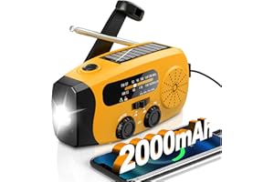 RYCHI Wind Up Radio, Solar Emergency Radio, Portable Hand Crank Radio, AM/FM Radio with LED Torch, 2000mAh Rechargeable Power Bank, SOS Alarm, USB Phone Charger, Emergency for Camping Hiking (Light Orange)