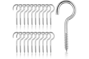 BRTNUP Lot de 20 crochets à visser en acier inoxydable pour jardin, intérieur et extérieur (M5-65 mm)