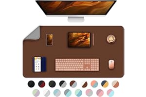 BLESWIN Dual Sided Leather Desk Mat - Waterproof Desk Pad for Office and Home - Desk Organization and Accessories - Ideal for Large Mouse Pad and Desk Mats on Top of Desks-Brown+Grey, 90x43cm