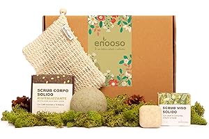 Enooso - Gift Box con 3 prodotti regali Beauty - Scrub Corpo Esfoliante + Detergente Viso Aloe e Camomilla Esfoliante + Porta sapone