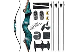 OUBOTER Black Hunter Original Recurve Bows Bow and Arrow for Adults Hunting Bow Archery Bow 60 Inch 20-60 lbs Right-Handed Wood Riser with Mixed Carbon Arrows for Outdoor Shooting Competitions