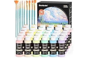 Shuttle Art Colori Acrilici per Dipingere Pastello,30X60ml, Acrilici per Dipingere con 10 Pennelli, Set Pittura Professionali per Artisti Principianti, Acrylic Paint su Tela Rocce Legno Ceramica