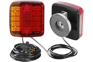 SPARKMOTO LED Trailer Rear Lights With Magnets, 12V LED Trailer Lights Wiring Kit, Magnetic Trailer Tail Lights With 7pin Plug And 7.5m Cable, Led Towing Lights For Trailers Caravan