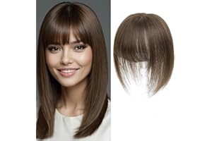 Lasunork Hair Toppers for Women Human Hair Topper with Bangs Hand-woven Swiss Base Hair Topper (Medium Brown)