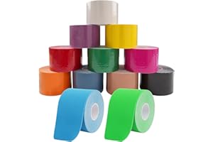 KOSHIFU 12 Rotoli Nastro Kinesiologico Sportivo 5m x 5cm Tape Kinesiologico Tape Sportivo Taping Kinesiologico Impermeabile ed Elastico per lo Sport Muscoli Multicolori