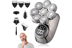 Anluomania 8D Afeitadora Cabeza Hombre, 5 en 1 Maquina Afeitar Cabeza para Calvo, Afeitadora Electrica hombre Calva, Maquina de Afeitar Hombre en Seco y Húmedo, con 8 Cabezas Rotativa, Pantalla LED
