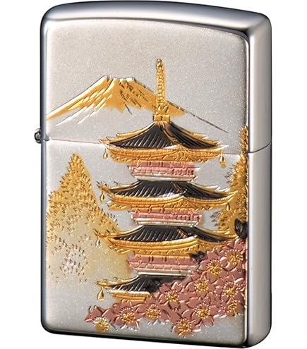 Zippo Ukiyoe Ocean Big Wave Japanese Mt. Fuji Electroforming Lighter - Brass, Silver