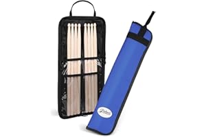 Flexzion Housse de transport pour baguettes de batterie avec crochet, bandoulière réglable, poignée de transport et portecartes pour 4 paires de baguettes de batterie, tissu résistant à l'eau, bleu
