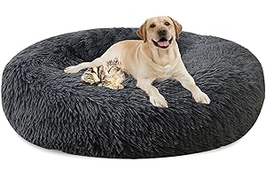 LRHRHR Panier pour Chien Dehoussable, Coussin Chien Anti Stress Lit Moelleux Apaisant Chat Lavable, Coussin Donut pour Chats et Chiens- Dark Gray||Ø80cm/31in