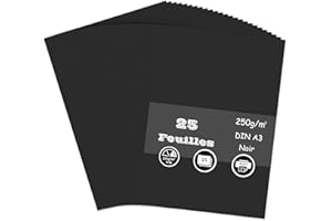AZVIEY Lot de 25 feuilles de papier cartonné noir, feuille cartonnée A3 250 g/m² épais carton bricolage pour la fabrication de cartes, le scrapbooking, l'impression au bureau et les loisirs créatifs