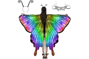Huanuoda Schmetterling Kostüm Damen,Karneval Kostüm,Schmetterling Umhang,halloween kostüm damen,Fasching Kostüm Mit Maske Stirnband,Fee Kostüm für Cosplay Karneval Halloween Weihnachte