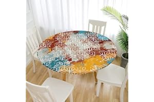 Morbuy Nappe Ronde Anti Taches, Graffiti Nappe de Table avec Bord Élastique Ajustée, Imperméable Polyester Couverture de Table de pour Cuisine Jardin Fête (Multicolore,Diamètre 120cm)