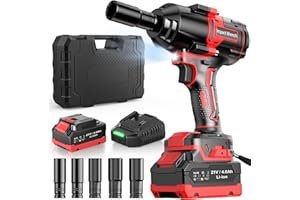 Bamse Cordless Impact Wrench, 1/2" Brushless Power Impact Gun 21V, 738Ft-lbs(1000N.m) High Torque Electric Impact Gun with Battery 4000mAh,Fast Charger & 5 Sockets,Power Impact Driver for Car and Home