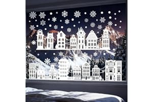 CHUNRUN Decoraciones navideñas de 72 pulgadas para ventanas, reutilizables, calcomanías de borde de escena de calle de invierno, decoración de Navidad no adhesiva para ventanas de cristal, puertas, hogar