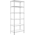 Finnhomy 6-Tier Wire Shelving Unit Adjustable Steel Wire Rack Shelving 6 Shelves Steel Storage Rack or Two 3 Tier Shelving Units with PE mat and Stable Leveling Feet, NSF Certified, Chrome