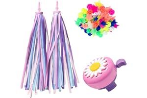 YSBCNK 1 Pack Kids Bike Bell and 2 Pack Kids Bike Streamers, 1 Pack Bike Spoke Beads (36PCS/Pack) for Children's Bike Accessories (Pink, White, Purple & Blue)