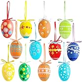 36 Pieces Easter Eggs Hanging Multicolor Plastic Tree Decorations Decorative Egg Ornaments with Different Style Stripes, Dots