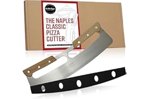La Vita Pizza - The Naples Classic Pizza Cutter | 13" Wooden Handled Rocker Pizza Cutter Made from Stainless Steel, with & Safety Cover for Effortless Slicing, Italian Inspired Pizza Accessories