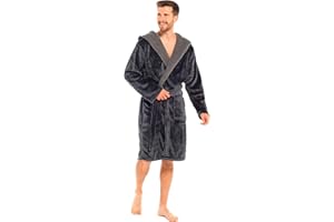 kraftd Mens Dressing Gowns Fleece Bathrobe With Sherpa Hood Lining Luxury Warm Robe | Hooded Bathrobes | Loungewear | Nightwear Robes