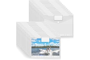 Buste Portadocumenti A4, Mezzar 24 Pcs buste trasparenti con chiusura, Plastica Cartelline Trasparenti A4 Perforabile con Bottoni ed Etichette per la Casa l'Ufficio e la Scuola (Trasparente)