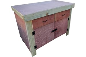 ARBOR GARDEN SOLUTIONS Wooden Workbench Eucalyptus Hardwood Top With Storage Drawers and Lockable Cupboard (5ft)