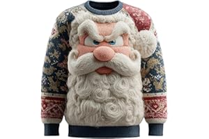 Générique Pull de Fête de Noël pour Homme Design Créatif en Relief 3D Représentant Le Père Noël Sweater Chaud et Confortable pour Les Vacances d'hiver et Le Réveillon