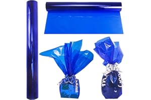 Toptime Cellophane Bleu, Rouleau de Papier Emballage Transparent 30m x 40cm, 2.3 Mil Épaisseur Papier Cadeau Transparent pour Fleurs, Cadeaux, Friandises, Papier Cristal pour Noël, Anniversaire, Fête