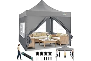 ‎TOOLUCK COBIZI Faltpavillon 3x3 Pavillon 3x3 Wasserdicht Stabil Winterfest 2.0, Outdoor Faltbar Gartenpavillon Pavillion UV Schutz 50+ 3 Höhenverstellbar, Partyzelt mit 4 Seitenteilen und 4 Sandsack, Grau