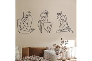 Photect 3 Decorazioni da Parete in Metallo Astratta Moderna in Metallo Arte da Parete Minimalista con Disegno Donna con Linea Singola Metallica Arte Murale Femminile Appeso (Nero, Moderno