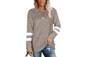 Famulily Women Comfy Striped Colour Block Soft Long Sleeve Tunics Tops Casual Sweatshirts S-XXL