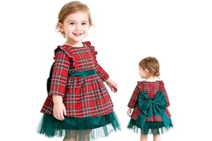 TBAMTBW Vestido Niña Navidad Ropa Navidad Bebe Niña Tartán Conjunto Bebe Navideño Cuadros Vestido Fiesta Niñas Vestidos Niñas Navidads Traje Navidads Nina de 6 Meses a 7 Años