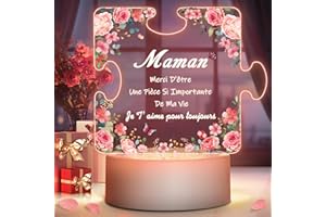 Winzwon Cadeau Fete des Meres, Cadeau Anniversaire Maman, Puzzle Veilleuse en Acrylique pour Maman, Cadeau pour Maman, Personnalisé Lampe Cadeau pour Maman, Idée Cadeau Maman Noel