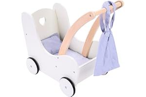 Engelhart - 606014 - Drewniana, elegancka gondola dla lalek, szara i biała - wymiary: 50 x 28 x 46 cm - Od 3 lat