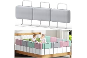 Kidsgigglz Sponda Letto Bambini, Protezione Letto per Bambini, Regolabili in Altezza, Sponde Letto Morbida per Bambini Proteggi Letto Anticaduta, Paracolpi Lettino per Bambini-1Pcs 50 cm, Lino Grigio