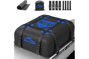 Rymopuey Dachbox Faltbar 15 Cubic/425 L, 700D Wasserdicht Dachbox Auto, Dachbox mit Anti-Rutsch-Matte und 6 Schwerlastgurten, Faltbare Weich Dachtasche Auto für Autos mit/ohne Gepäckträger(Blau)
