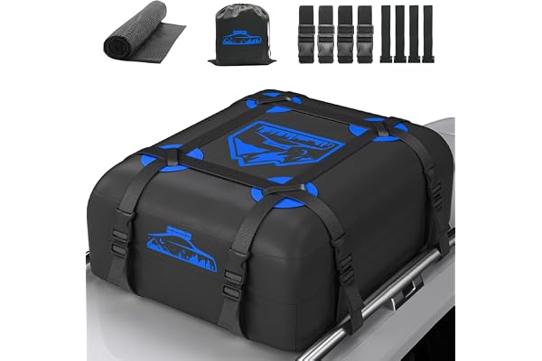Rymopuey Sac de Toit 425-566 L, imperméable, Pas Besoin de Porte-Bagages, Coffre de Toit de Voiture avec Tapis antidérapant et 6 Sangles Robustes (Bleu-425 L)