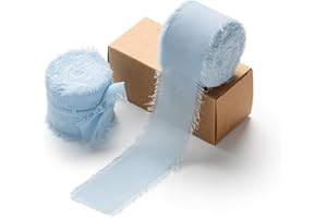 AOKSUNOVA Ruban en mousseline de soie bleu 3,8 cm - Large ruban en tissu pour mariage