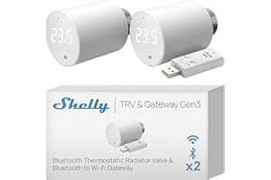 Shelly Blu TRV & Shelly Blu Gateway Gen3 - Bluetooth Smart Thermostatventil, Präzise Temperaturregelung, Boost-Modus, Umfassende Integration, Hausautomation, Alexa & Google Home (2 Stück)