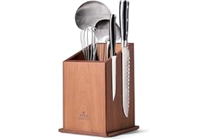 ENOKING Porta Coltelli Cucina Magnetico, Ceppo Coltelli da Cucina Vuoto, Portacoltelli da Cucina in Legno di Acacia, Porta Posate Cucina di Grande Capacità per Coltelli e Utensili da Cucina