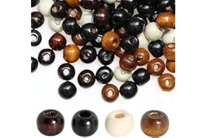 ‎BETTERJONNY 400stk Holzperlen mit großem Loch, Basicon 4 Farbe Natürliche Runde Holzperlen Zum Auffädeln Holzkugel Abstandshalter Perlen Holzperlen Spacer Perlen Bastelnperlen für DIY Schmuck Herstellung, 12 mm