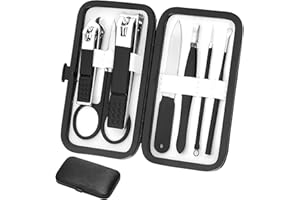 ACEOCE Juego de manicura para cuidado personal, kit de manicura de acero inoxidable de 8 piezas, kit de aseo de aseo con funda de viaje de lujo, regalo para hombres, marido, novio, padres, mujeres, ancianos