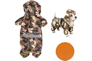 DKDDSSS Dog Waterproof Coat Dog Hooded Breathable, Pet Lightweight Rain Jacket Dog Rain Poncho With Reflective Strip Harness Hole Four Legs, For Small to Medium Dog Corgis Dachshund（L)