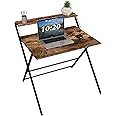 Vida Designs Folding Desk 82cm No Assembly Computer Desk With Shelf Modern Space Saving Writing, Study, PC Table for Home Office (Dark Wood)