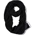 ELZAMA Infinity Loop Solid Color Scarf With Hidden Zipper Pocket For Women - Lightweight Travel Neck Wrap…, Black, free