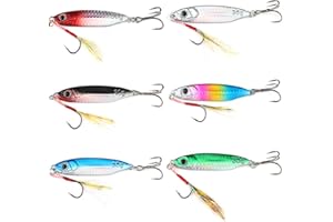 UIHRLM 6PCS Sea Fishing Spinners, 30g Sea Fishing Lures with Treble Hook & Assist Hook, Casting Spinner Bait Jig Spoon Lure for Bass, Tuna, Freshwater Saltwater