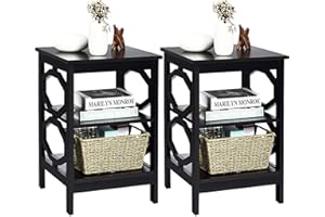 COSTWAY Stolik nocny 3-poziomowy, zestaw 2 stolików pomocniczych, szafka nocna, stolik kawowy do sypialni, salonu, wymiary 40 x 40 x 61 cm, kształt OO, czarny