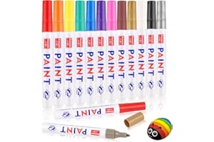 Deepton 12 Permanent Marker Stifte, 8 Farben Bunt Lackstift Stifte, Wasserfest Schnell Trocknend Glasstift Steine Bemalen, Permanentmarker Set für Kunststoff, Karton, Holz, Metall, Leinwand