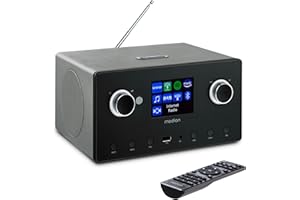 MEDION P85444 Radio por Internet 2.1 con subwoofer (Dab+, Radio, Spotify Connect, WLAN, Bluetooth, Streaming, USB, AUX, Despertador, función de repetición, Temporizador de Apagado) Titanio