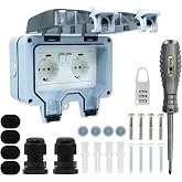 Outdoor Waterproof Socket IP66 with Double Connection Switch, Cable Connector and Flip Lid, for Kitchen, Bathroom, Garage, Po